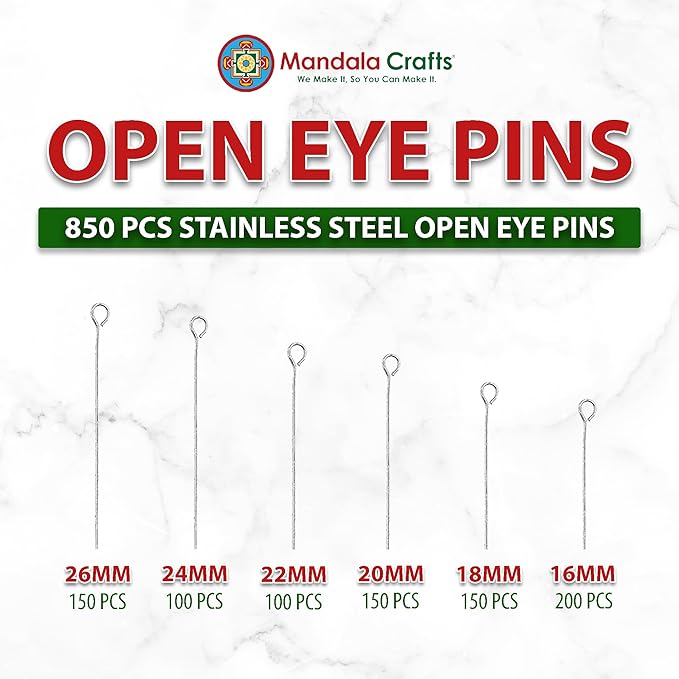 Mandala Crafts Stainless Steel Eye Pins for Jewelry Making Earring Making Supplies - Jewelry Findings Open Eye Head Pins for Earrings DIY Bracelets Rosary Charms