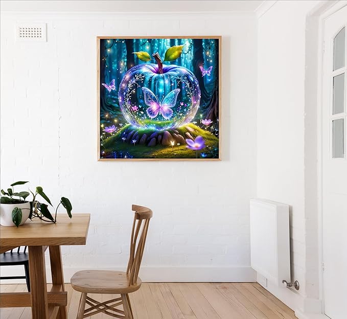 Butterfly Diamond Art Kits for Adults, Butterfly Diamond Painting for Beginners, Crystal Apple Diamond Dot, Dimond Art Paintings, Gem Painting Kit, Crafts for Adults, Home Wall Decor Gifts (14x14inch)