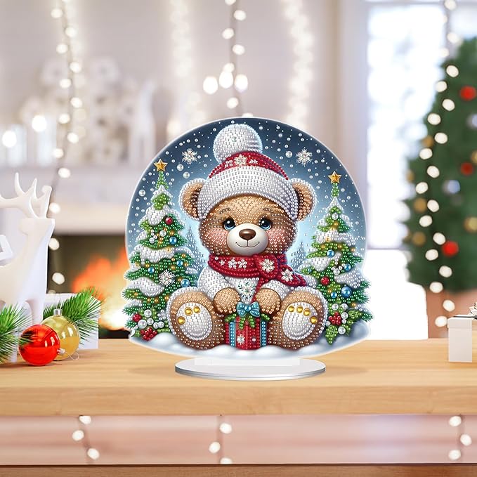 Christmas Diamond Painting Kits Tabletop decoration, DIY bear, 5D Diamond Art Home Ornament By Number Mosaic Arts Crafts For Home Office acrylic Tabletop Decor for Xmas Home Decor, New Year Gift