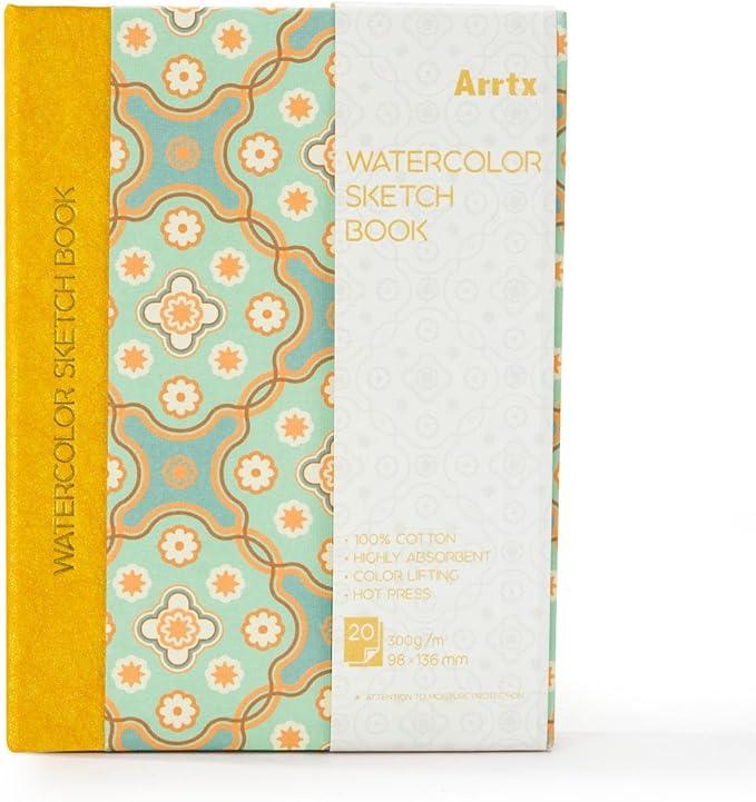 Arrtx Watercolor Sketchbook,100% Cotton Acid-Free 140lb/300gsm Hot Press Hardcover Watercolor Journal Notebook,20 Sheets 5.35 x 3.86 inches