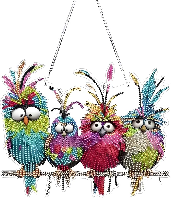 NQRSBUI DIY Hanging Diamond Art Kits for Adults, Bird Double Sided Diamond Art Painting Suncatchers Pendants, Crystal Gem Craft Painting Kit for Home Garden Wall Decor Gift (Bird)