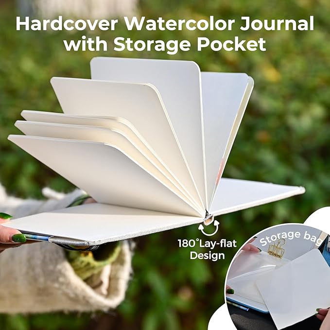 Funto Watercolor Journal, Square, 5.5x5.5, Portable 2-Pack, 48 Pages Each, Gray&Blue Cover, 110lb/230gsm, Art Supplies for Mixed Media