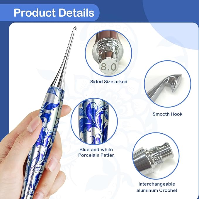 34 in 1 Interchangeable Crochet Hook Set - 3mm-8mm Ergonomic Crochet Hooks Set- Handle Crochet Hook Set for Beginners and Advanced Crafters