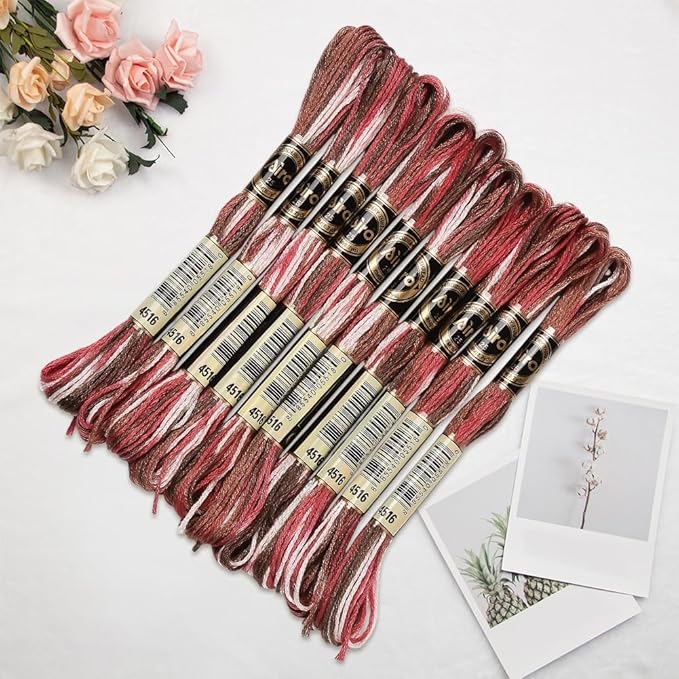 10 Skeins 6 Strands Red Embroidery Floss Threads Bulk Variegated Gradient Cross Stitch Thread Polyester Friendship Bracelets String for Jewelry Making Hand Sewing Knitting Stitching Crafts