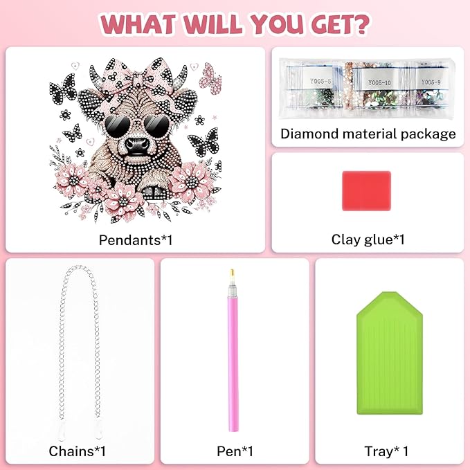 Bowetile Cow Diamond Art Hanging Kits for Adults, Diamond Art Suncatchers Animals, 5D Special Shape Diamond Painting Pendant Window Ornament Gifts for Home Wall Door Garden Decor