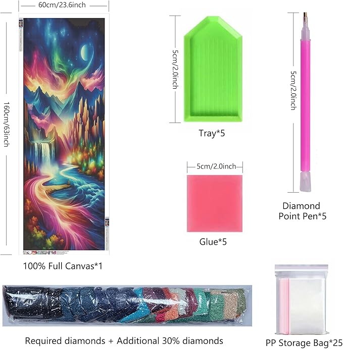 ZHUMUTO Extra Large Diamond Art Painting Kits for Adults,23.6x63inch/60x160cm Abstract Landscape Colourful DIY Full Round Drill Diamond Dots,Extra Large Size for Home Wall Decor Gifts