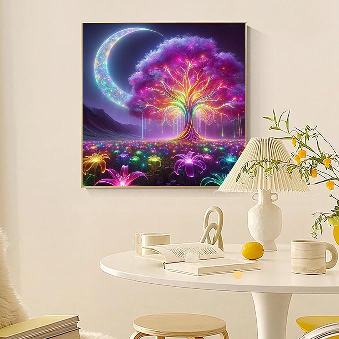 Fountor Tree of Life Diamond Art Kits for Adults, Moon Diamond Painting Kit for Adults Beginners, 5D DIY Tree Diamond Painting with Round Gem Art Kits for Gift Home Wall Decor 14x14 Inch