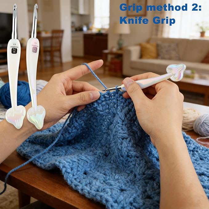 Svartur 9PCS Crochet Hooks Set 2.5mm–7mm (C–J), Ergonomic Resin Handle Crochet Needles with Aluminum Tips, Easy Grip for Pencil & Knife Hold, Smooth Crochet Hooks for Beginners & Arthritic Hands