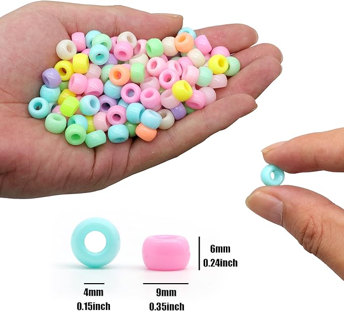 gmma 1000 pcs macaroon pony beads for jewelry making - colourful, 6x9mm - valentine's day beads for diy bracelet, necklace & party decoration supplies