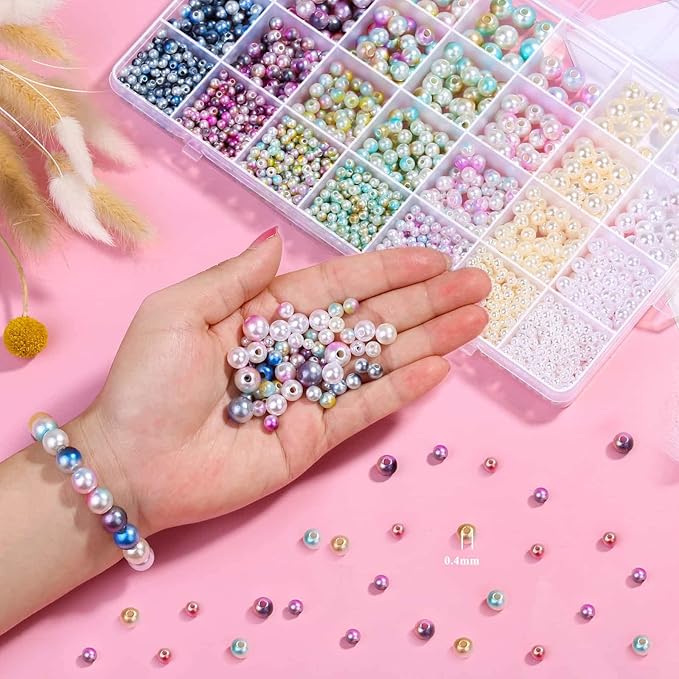 Aenezus 2200PCS Multicolor Pearl Beads, 4/6/8/10mm Loose Pearls for Crafts with Holes for Jewelry Making