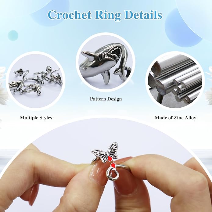 Crochet Rings for Finger Crocheting Adjustable Crochet Tension Ring for Finger Crochet Finger Guard Ring Knitting Yarn Tension Ring for Women (9)