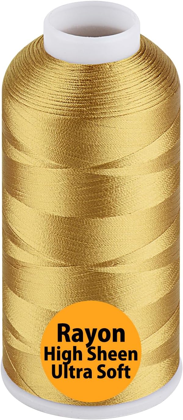 Simthread Rayon Embroidery Thread 5500 Yards Huge Spool, 40wt 100% Rayon Viscose for Commercial and Domestic Machines - Gold 1225