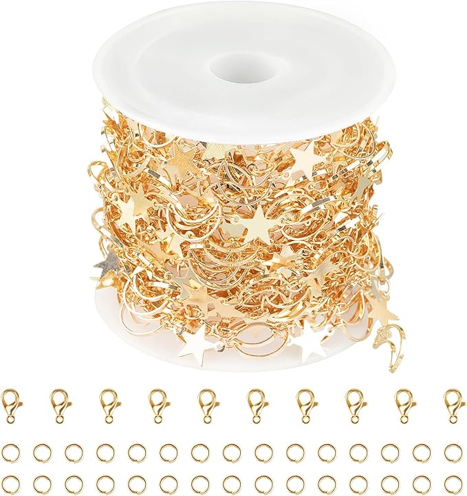 Jabogrii 5 Meters Star Moon Jewelry Making Chains Gold Plated Brass DIY Jewelry Making Supplies Necklace Bracelet Craft Chain Roll for Jewelry Making