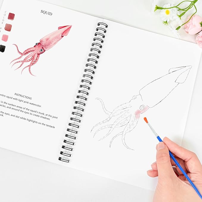 Watercolor Workbooks Ocean Animals, 15 Beautiful Paintings for Water Color Book Adult, Watercolor Coloring Book for Beginners, Watercolor Workbook for Adults Teens (Without Palette, Ocean Animals)