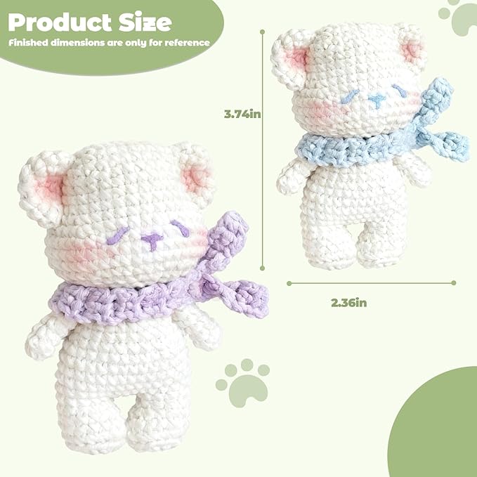 JueRum All in One Crochet Kit for Beginners,Bear Crochet Starter Kit with Step-by-Step Video Tutorials,Learn to Crochet Bear Animals Amigurumi Knitting Kit for Adult