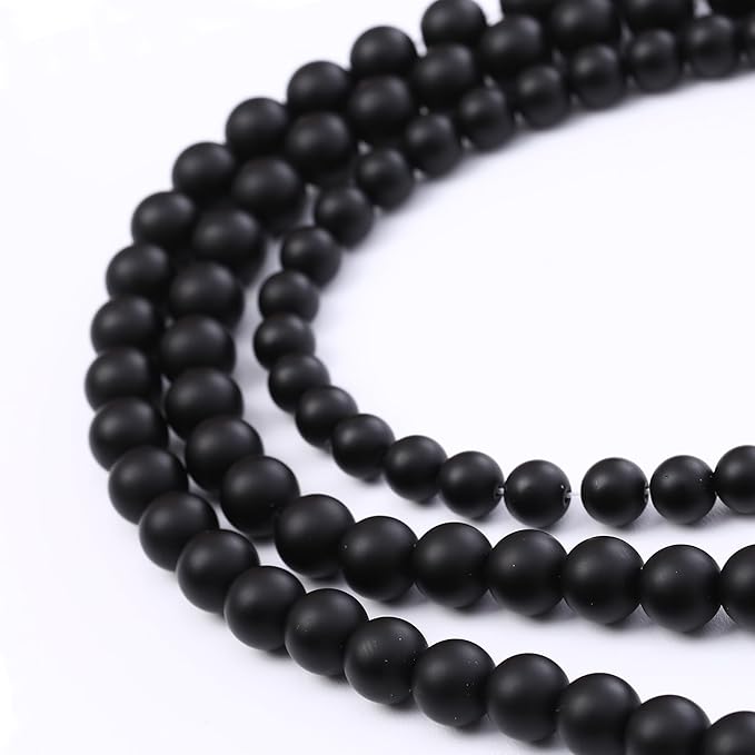 Frosted Black Glass Stone Beads for Jewelry Making Gemstone Round Crystal Bracelet Necklace 1 Strand 15.5inch 91PCS 4MM