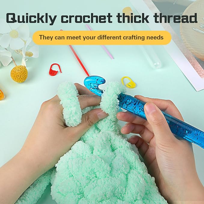Qmnnma Large Crochet Hooks, 5 Large Crochet Set, 12mm-25mm Crochet Hooks, Huge Crochet Hooks, Colorful Transparent Crystal Large Crochet Hook for Crocheting Yarn, Chunky Yarn, DIY Crafts