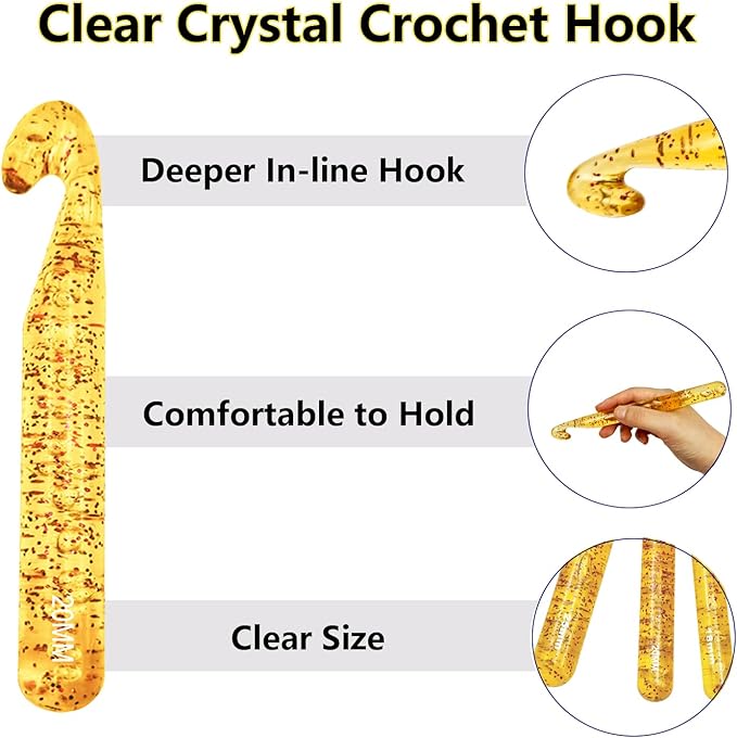 43 Pcs Large Crochet Hooks Set,12mm 15mm 18mm 20mm 25mm Large Crochet Hooks for Chunky Yarn,Plastic Crystal Smooth Big Crochet Needles for Handmade DIY Crochet with Storage Bag