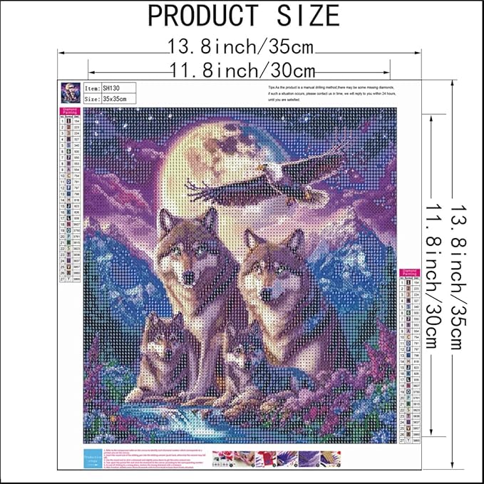 SHICERNHJ 5D Eagle Diamond Painting Kits for Adults,Animal Wolf Family Diamond Art Kits for Beginner,DIY Full Round Drill Diamond Dots with Gem Art Craft for Home Wall Decor 14 X 14inch