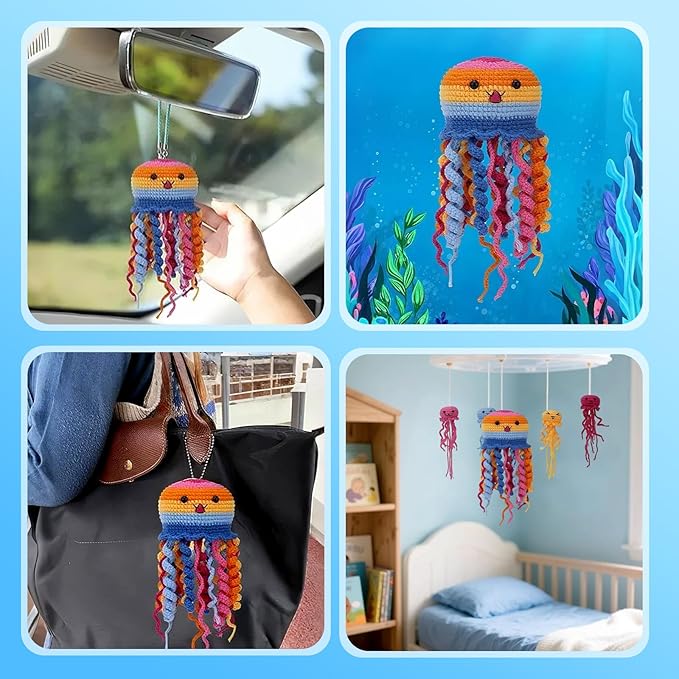 Blossvane Beginners Crochet Kit for Adults - 6 Pack Magical Jellyfish, Complete Starter Amigurumi Kit with Easy Step-by-Step Video Tutorials, Learn to Crochet Kit for All Ages