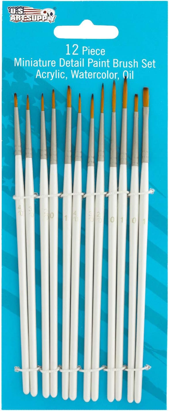 U.S. Art Supply Miniature Detail Paint Brush Set - 12 Miniature Brushes for Art Painting - Acrylic, Watercolor, Oil