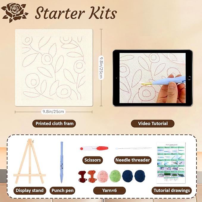 frartoold Punch Needle Kit for Adults Beginners, Plant Theme Embroidery Craft Kit，Embroidery kit Frame，Punch Needle Plants，Embroidery Kits for Beginner，Home Decor Gift Idea, (Art Deco, Green