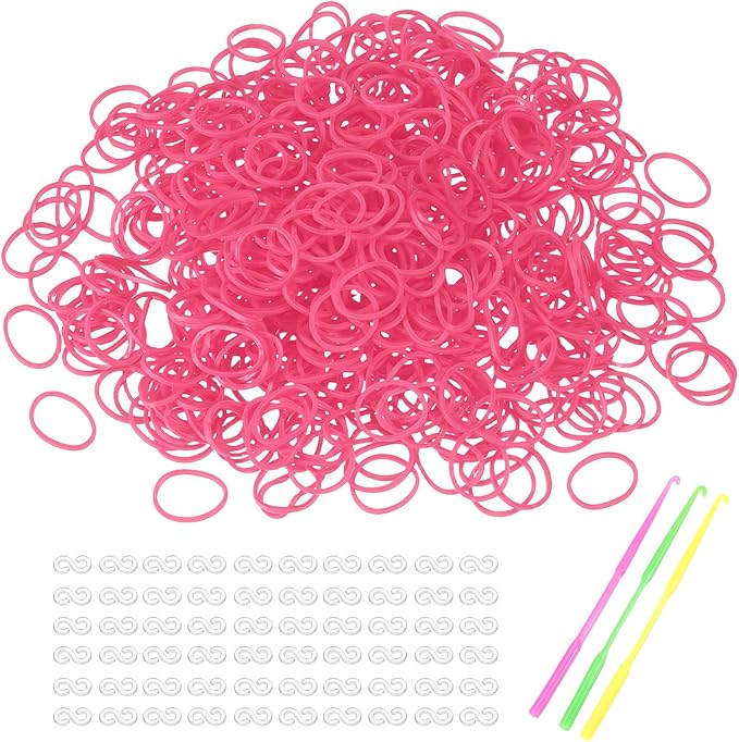 MECCANIXITY 1800 Pcs Loom Rubber Bands Kit with 75 Pcs S-Clips 3-Hooks Rubber Bands Refill Bracelet Making Kits for Weaving DIY Handcrafts Gift, Watermelon Red