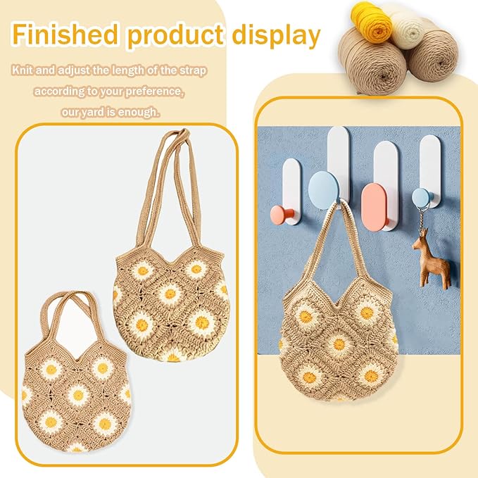 Uongeod Crochet Kit for Beginners Daisy Tote Bag DIY Granny Square Knitting Kits of Daisy Tote Bag with Step-by-Step Video Tutorials Crochet Kit Beginners for Adults