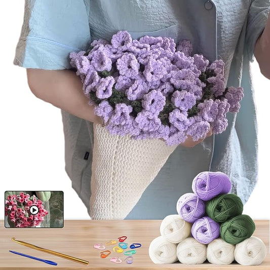 THMINS Beginner Crochet Kit – DIY Floral Blanket with Hook, Pattern & Step-by-Step Video Tutorial, Easy Craft Gift for Women, Christmas/Birthday