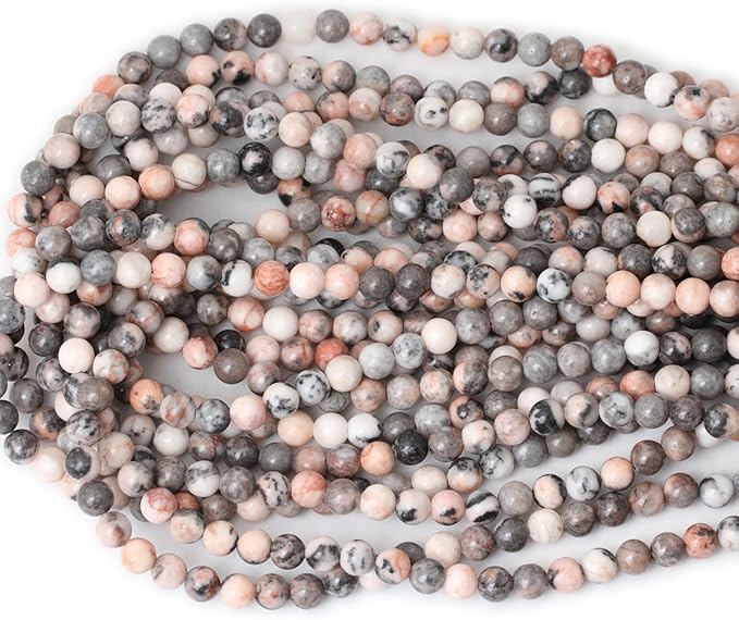 cheavian 60pcs 6mm natural pink zebra jasper round loose beads for jewelry making diy handmade 1 strand 15"
