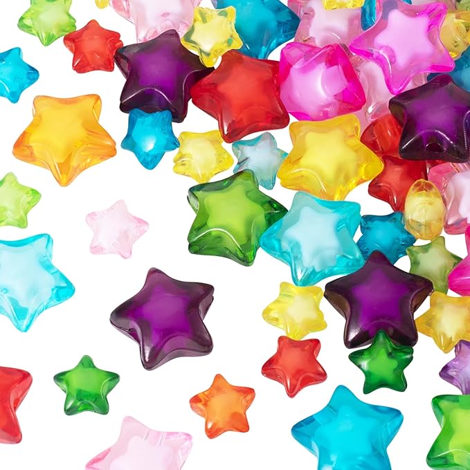 OIIKI 45PCS Acrylic Star Beads, Mixed Colors Star Loose Spacer Beads, 2 Sizes Charming Flat Beads, Star Shaped DIY Supplies Bead Kits Bulk for Jewelry Making, Crafts