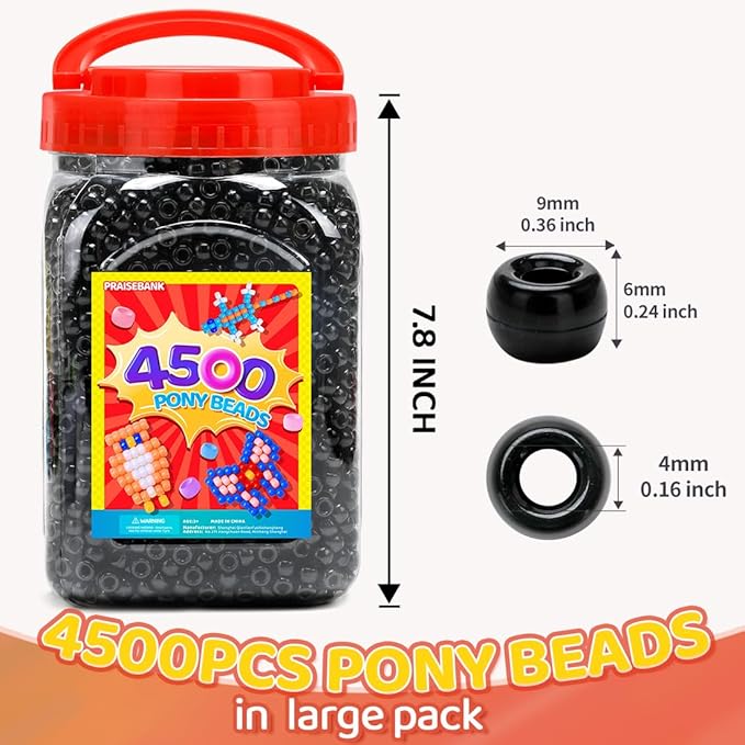praisebank pony beads, 4500pcs 6x9mm, wholesale beads, bracelets jewelry making, arts & crafts(black)