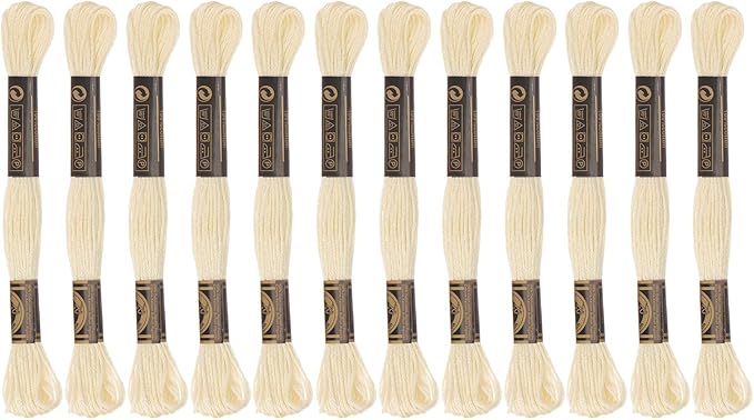 HARFINGTON 12 Skeins Embroidery Floss 8m Each Egyptian Long Fiber Cotton Cross Stitch Thread 26S/2x6 for Embroidery Projects Bracelet, Cream