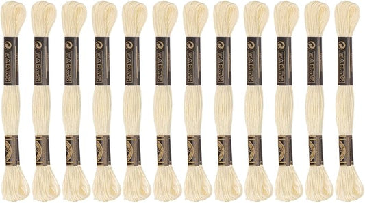 HARFINGTON 12 Skeins Embroidery Floss 8m Each Egyptian Long Fiber Cotton Cross Stitch Thread 26S/2x6 for Embroidery Projects Bracelet, Cream