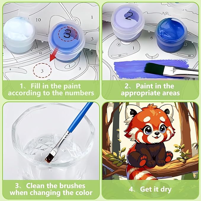 Reivworl Paint by Numbers Kit for Kids with Frame and Easel, Raccoon Paint by Number for Kids Age 6-8-12, Acrylic Paint by Numbers for Gifts and Home Decor - 8X8inch