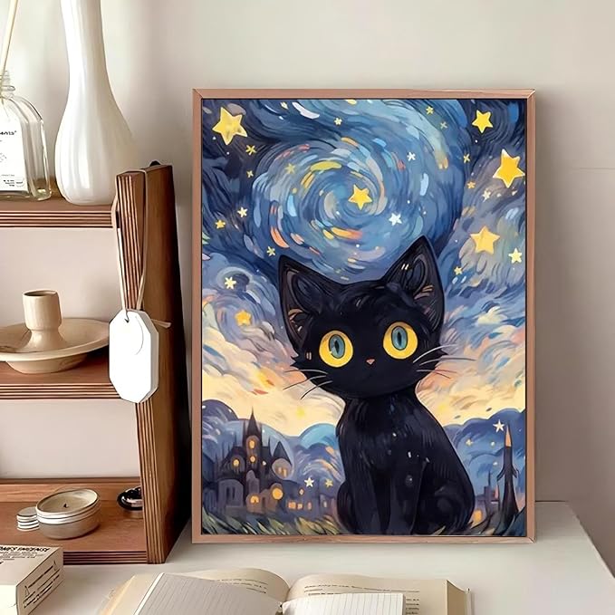 Reivworl Cat Diamond Art Kits for Adults, Cat Diamond Painting Kits, Gem Art Kit for Gifts and Home Interior Decor 12x16Inch