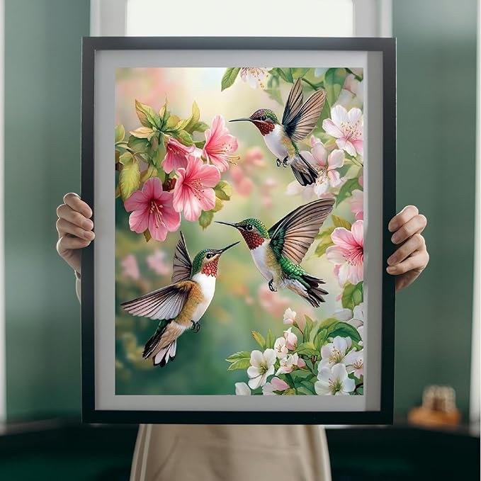 Hummingbird Stamped Cross Stitch Kits for Adults Beginner,Bird Needlepoint Counted Cross Stitch Kits,11 CT Patterns Dimensions Embroidery Craft Kits for Home Wall Decor 12x16 Inch.