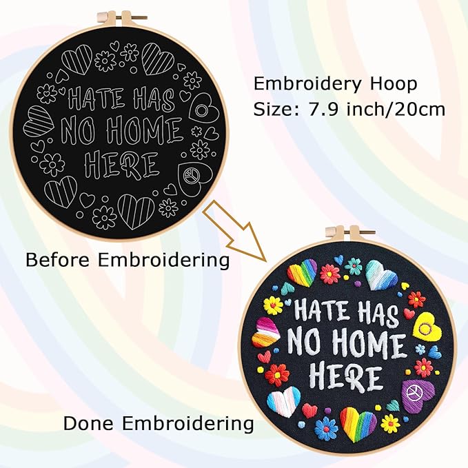 Nuberlic Embroidery Kit for Beginners - LGBT Love Pattern Adults Starter Cross Stitch Kit DIY Needlepoint with Hoop, Pre-Printed Fabric, Threads & Step-by-Step Guide