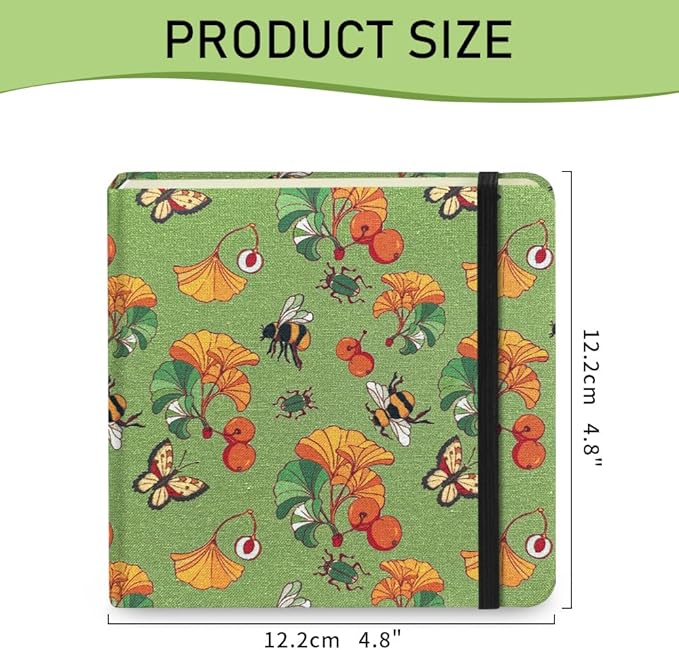 Mifuner 4.8x4.8in 80gsm Mini Notebooks Art Blank Pages Sketchbooks Travel Journal Pocket Hardcover Paint Writing Notebook Blank Diary Memo Planner Sketchbook Fabric Cover.Ginkgo Leaf