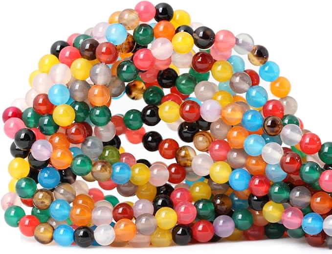 60PCS 6mm Colorful Agate Gemstone Round Loose Beads for Jewelry Making 1 Strand 15"