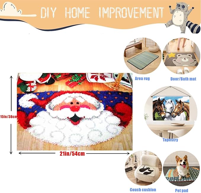 EMISTEM Latch Hook Kits for Adults - DIY Latch Hook Rug Kits, Crochet Kit for Beginners, Rug Making Kits with Printed Canvas, Gift Packaging. (Santa Claus,15x21 inch)