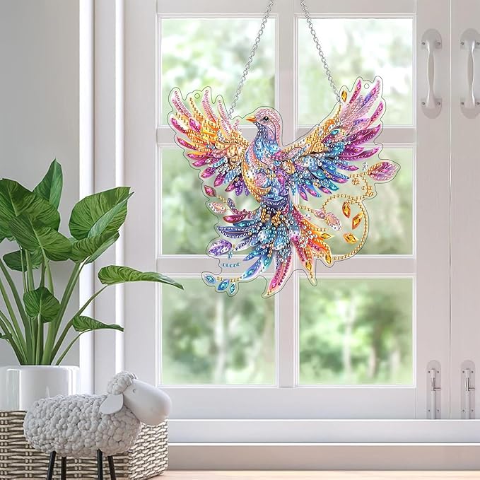 SKRYUIE Bird Hanging Diamond Art Kits for Adults Pendant Suncatcher, Special Shaped Crystal DIY Pearl Diamond Painting Kit, Gift for Mother Spring Summer Window Wreath Decor 7.486 x 7.29 Inch D12