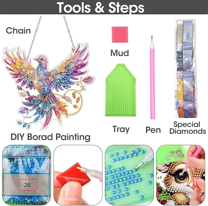 SKRYUIE Bird Hanging Diamond Art Kits for Adults Pendant Suncatcher, Special Shaped Crystal DIY Pearl Diamond Painting Kit, Gift for Mother Spring Summer Window Wreath Decor 7.486 x 7.29 Inch D12