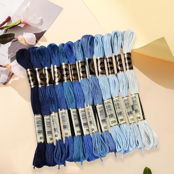 12 Skeins 105 Yards 6 Ply Variegated Embroidery Thread Friendship Bracelets String Blue Gradient Cross Stitch Floss Yarn Thread Bulk for Jewelry Making Hand Sewing Knitting Stitching Crafts