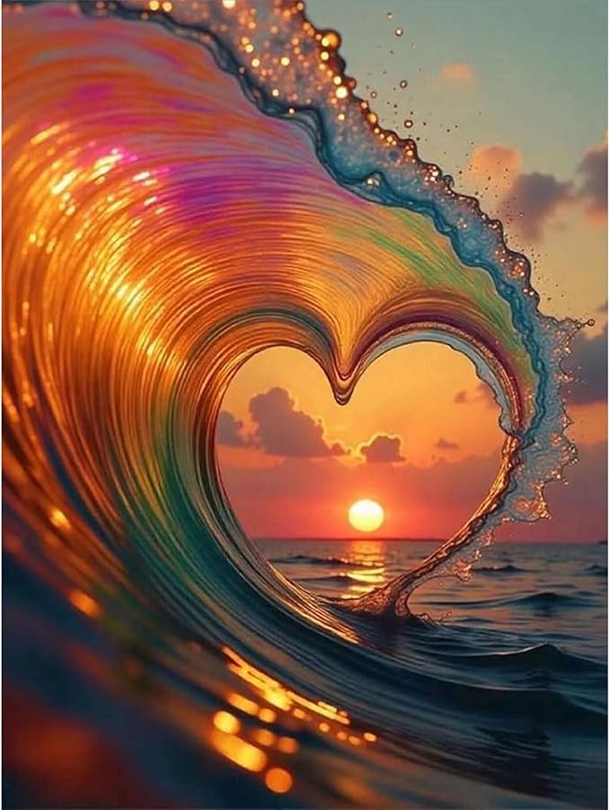 Yezavesu Love Diamond Art Kits for Adults, Waves 5D Diamond Painting Kit for Beginners, DIY Round Full Drill Painting with Gem Art Craft Kits for Home Wall Decor 12x16 Inch