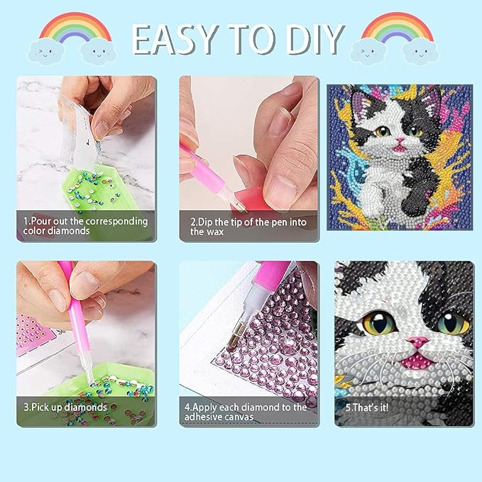 4 Pack Diamond Painting Kits for Beginners, 5D DIY Diamond Art Kit for Kid, Cute Animals Big Gem Art and Crafts, Easy Small Full Drill Painting Kits for Home Wall Decor 6" X 6"(4 Pack Adorable)