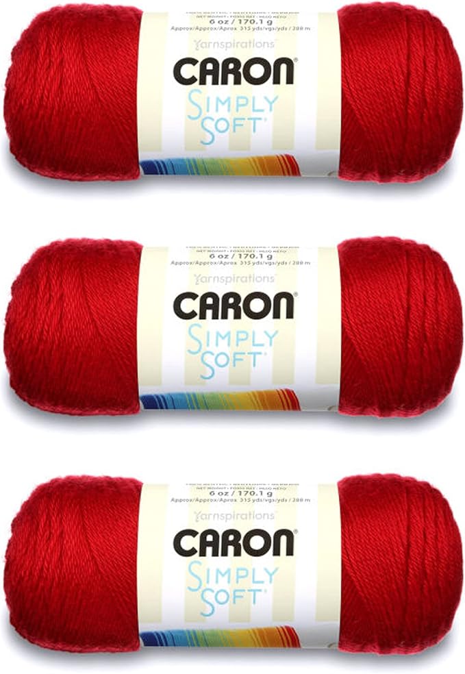 Caron Simply Soft Harvest Red Yarn - 3 Pack of 170g/6oz - Acrylic - 4 Medium (Worsted) - 315 Yards - Knitting/Crochet
