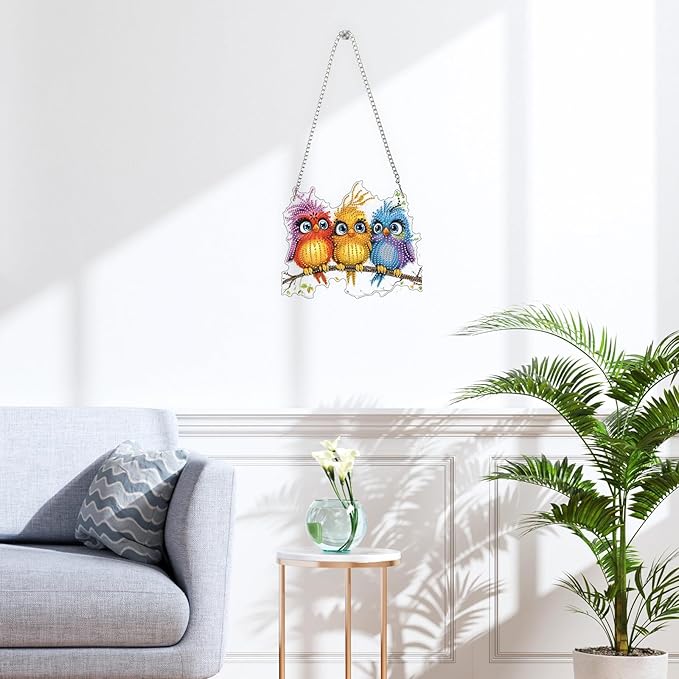 QENSPE DIY Hanging Diamond Painting Pendant Kit Animal, Birds Diamond Art Ornament Kit Acrylic Board for Window,Easy Crystal Pendant Gem Art for Home Garden Wall Decor,20x20cm