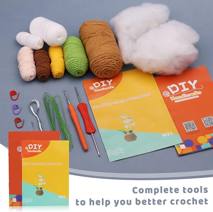 kgxulr Crochet Kit for Beginners,Bell Orchid Crochet Kit Beginner Crochet Starter Kit for Complete Beginners Adults, Crocheting Knitting Kit with Step-by-Step Video Tutorials (Bell Orchid)