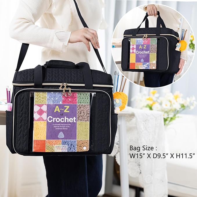 Large Yarn Storage Bag,Crochet Bag Organizer,Yarn Bags for Crocheting,Crochet Storage Bag with Pockets for Crochet Hooks, Crochet Accessories,Knitting Bags,Gifts for Crocheters
